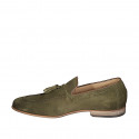 Men's loafer with tassels in green suede - Available sizes:  36, 37, 38, 46, 47, 49, 50