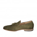 Mocassin avec glands pour hommes en daim vert - Pointures disponibles:  36, 37, 38, 46, 47