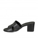 Woman's mules in black leather with heel 5 - Available sizes:  32, 33, 34, 42, 43, 44, 45