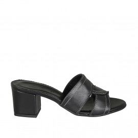 Mule pour femmes en cuir noir avec talon 5 - Pointures disponibles:  32, 33, 43