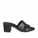 Woman's mules in black leather with heel 5 - Available sizes:  32, 33, 34, 42, 43, 44, 45