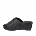Woman's mules in black leather with platform and braided wedge heel 6 - Available sizes:  33, 42, 43, 44, 45