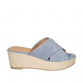 Mule pour femmes en daim bleu clair avec plateforme et talon compensé tressé 6 - Pointures disponibles:  42, 44, 45