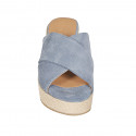 Woman's mules in light blue suede with platform and braided wedge heel 6 - Available sizes:  31, 32, 33, 34, 42, 43, 44, 45, 46