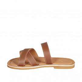 Mule pour femmes en cuir cognac talon 1 - Pointures disponibles:  42 2