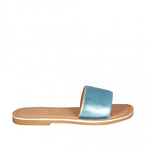 Woman's mules in light blue laminated...