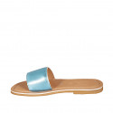 Woman's mules in light blue laminated leather heel 1 - Available sizes:  32, 33, 34, 42, 43, 44, 46