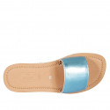 Woman's mules in light blue laminated leather heel 1 - Available sizes:  32, 33, 34, 42, 43, 44, 46