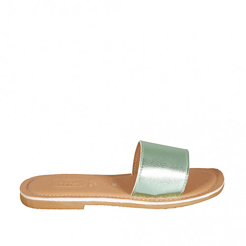Woman's mules in light green laminated leather heel 1 - Available sizes:  32, 33, 34, 42, 43, 44, 45, 46