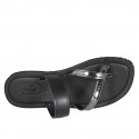 Woman's thong mules in black leather and silver patent leather heel 1 - Available sizes:  32, 33, 42, 43, 44, 45, 46