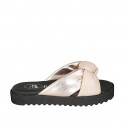 Woman's mule in light rose and copper laminated leather with knot and wedge heel 2 - Available sizes:  32, 33, 34, 42, 43, 46