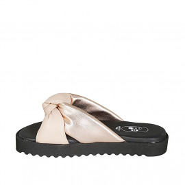 Mule pour femmes en cuir rose clair et lamé cuivre avec nœud et talon compensé 2 - Pointures disponibles:  32, 42 2