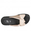 Mule pour femmes en cuir rose clair et lamé cuivre avec nœud et talon compensé 2 - Pointures disponibles:  32, 42, 43