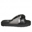 Sabot da donna in pelle nera e laminata argento con nodo e zeppa 2 - Misure disponibili: 32, 33, 34, 42, 43, 44, 46