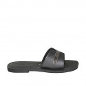 Mule pour femmes en cuir noir et cuir verni argent talon 1 - Pointures disponibles:  42