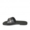 Mule pour femmes en cuir noir et cuir verni argent talon 1 - Pointures disponibles:  42