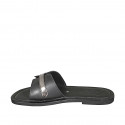 Woman's mules in black leather and silver patent leather heel 1 - Available sizes:  32, 33, 34, 42, 43, 44, 45, 46