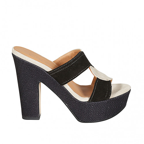 Woman's mules in black and grey suede...