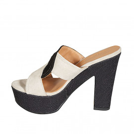 Sabot da donna in camoscio nero e grigio con plateau e tacco intrecciato 12 - Misure disponibili: 31, 34 2