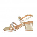 Woman's sandal in laminated platinum, silver and copper leather heel 5 - Available sizes:  33, 42, 43, 44, 45, 46