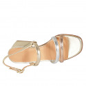 Sandale pour femmes en cuir lamé platine, argent et cuivre talon 5 - Pointures disponibles:  42, 45