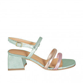 Woman's sandal in laminated green, rose and copper leather heel 5 - Available sizes:  44