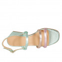 Woman's sandal in laminated green, rose and copper leather heel 5 - Available sizes:  33, 34, 43, 44, 45