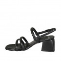Sandale pour femmes en cuir noir talon 5 - Pointures disponibles:  33, 34, 42, 43, 44, 45, 46
