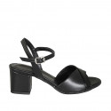 Woman's ankle strap sandal in black leather and patent leather heel 5 - Available sizes:  32, 33, 34, 42, 44, 45, 46