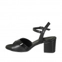 Sandalia para mujer con cinturon al tobillo en piel y charol negro tacon 5 - Tallas disponibles:  32, 33, 34, 42, 44, 45, 46