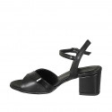 Sandalia para mujer con cinturon al tobillo en piel y charol negro tacon 5 - Tallas disponibles:  32, 33, 42, 44, 46