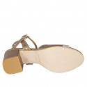 Sandalia para mujer en piel laminada bronce con cinturon y brillos tacon 5 - Tallas disponibles:  33, 34, 42, 45, 46