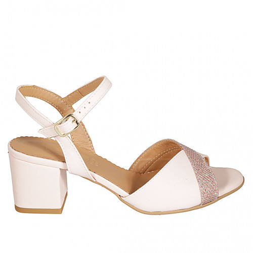 Sandale pour femmes avec courroie en cuir rose et glitter cuivre talon 5 - Pointures disponibles:  42
