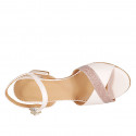 Sandalia con cinturon para mujer en piel rosa y glitter cobrizo tacon 5 - Tallas disponibles:  32, 33, 34, 42, 43, 44, 45, 46