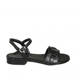 Woman's sandal with strap in black leather heel 1 - Available sizes:  33