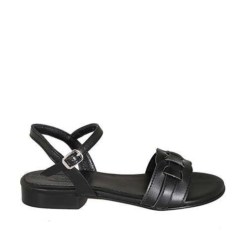 Sandalia para mujer con cinturon en piel negra tacon 1 - Tallas disponibles:  32, 33, 34, 42, 43, 44, 45, 46