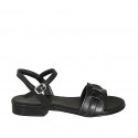 Woman's sandal with strap in black leather heel 1 - Available sizes:  32, 33, 34, 42, 43, 44, 45, 46