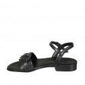 Woman's sandal with strap in black leather heel 1 - Available sizes:  32, 33, 34, 42, 43, 44, 45, 46