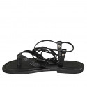 Woman's thong gladiator sandal in black leather heel 1 - Available sizes:  32, 33, 34, 42, 43, 44, 45