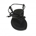 Sandale entredoigt spartiates à lacets pour femmes en cuir noir talon 1 - Pointures disponibles:  32, 33, 34, 42, 43, 44, 45