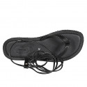Woman's thong gladiator sandal in black leather heel 1 - Available sizes:  32, 33, 34, 42, 43, 44, 45