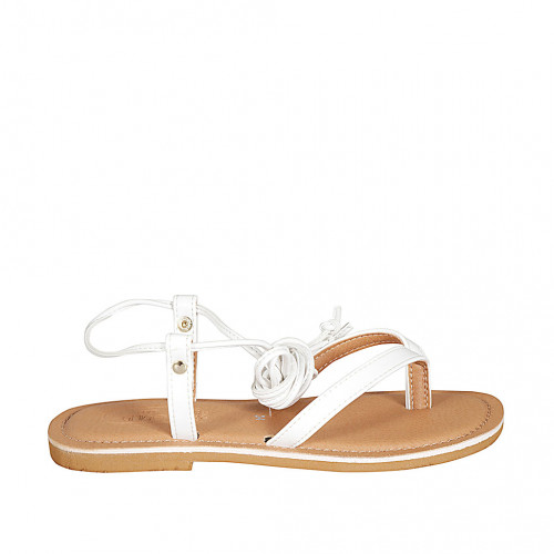 Woman's thong gladiator sandal in white leather heel 1 - Available sizes:  32, 33, 42, 43, 44, 45, 46