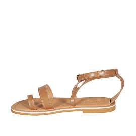 Woman's thong sandal with strap in cognac brown leather heel 1 - Available sizes:  32 2