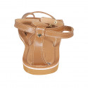 Woman's thong sandal with strap in cognac brown leather heel 1 - Available sizes:  32, 33, 34, 42, 43, 44, 46
