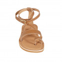 Woman's thong sandal with strap in cognac brown leather heel 1 - Available sizes:  32, 33, 34, 42, 43, 44, 46