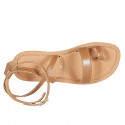Sandalia de dedo para mujer con cinturon en piel cognac tacon 1 - Tallas disponibles:  32, 33, 34, 42, 43, 44, 46