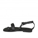 Woman's thong sandal with strap in black leather heel 1 - Available sizes:  32, 33, 34, 42, 43, 44