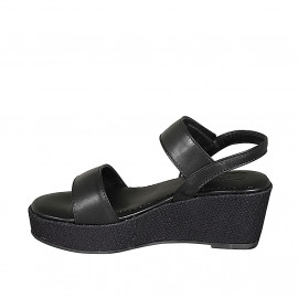 Sandale pour femmes en cuir noir avec fermeture velcro talon compensé 6 - Pointures disponibles:  42, 44 2