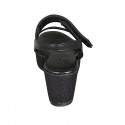 Sandale pour femmes en cuir noir avec fermeture velcro talon compensé 6 - Pointures disponibles:  31, 42, 44
