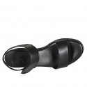 Sandale pour femmes en cuir noir avec fermeture velcro talon compensé 6 - Pointures disponibles:  31, 33, 34, 42, 43, 44, 45, 46